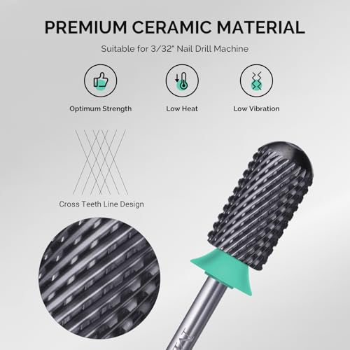 Image of MelodySusie Ceramic Nail Drill Bit, 3 /32'' Smooth Round Top Large Barrel Bits, Suitable for Manicure Pedicure Cuticle Gel Polishing, Beginners Bits, Black, Series Bit-S, Coarse