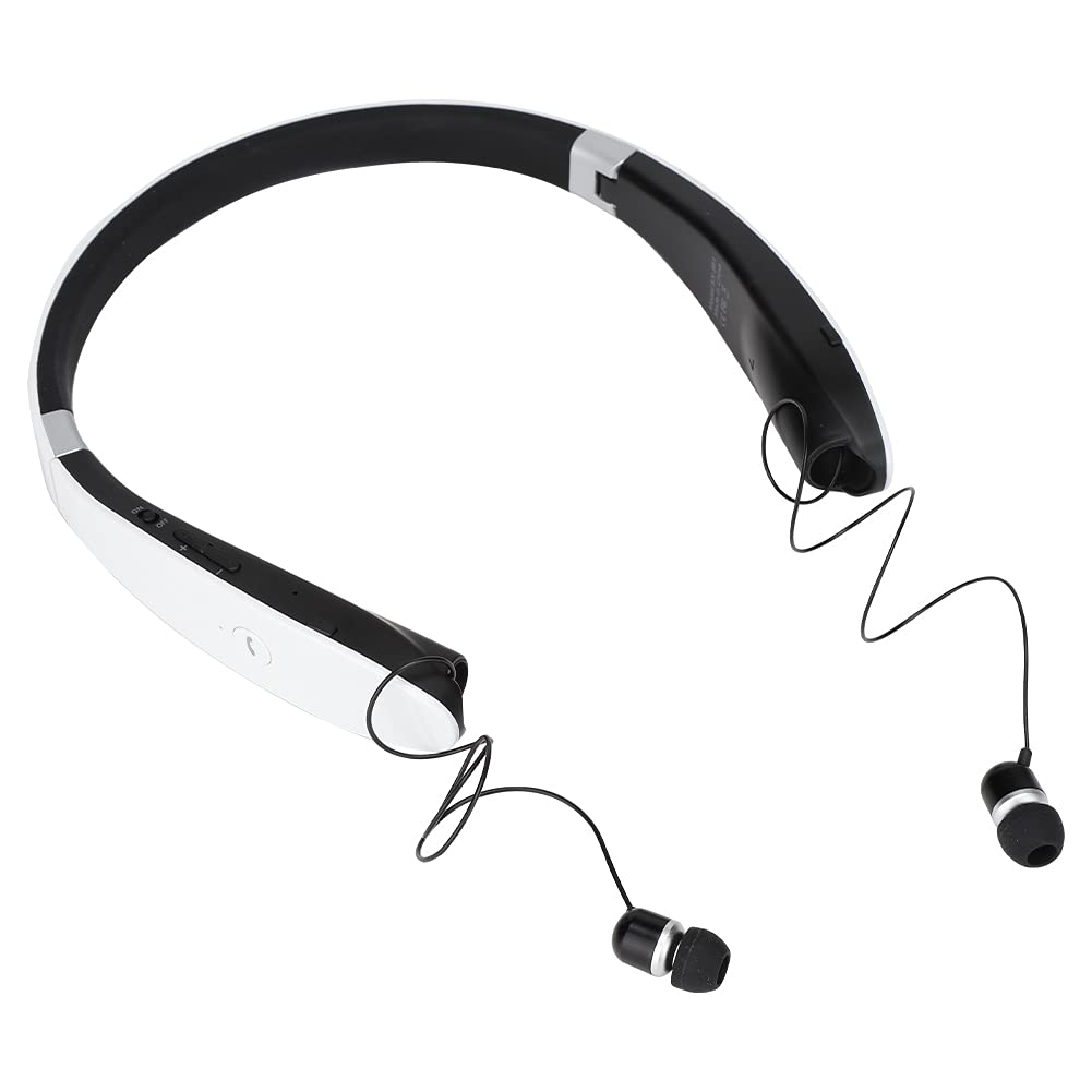 Cuffie Bluetooth con Archetto da Collo, Auricolare Wireless Telescopico, Riduzione del Rumore Auricolari Bluetooth Wireless con Archetto da Collo per Allenamenti Sportivi (nero bianco)
