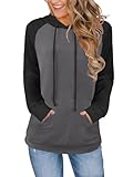 Bosmeer Womens Hoodies Long Sleeve Cute Sweatshirts Lightweight Color Block Pullover Shirts Fall Fashion Medium Grey-black
