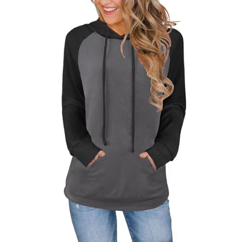 Hoodies for Women Lightweight Long Sleeve Sweatshirt Loose Fit Color Block Tunic Tops with Pockets 2025