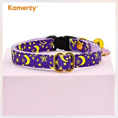 Kamercy Cat Collar With Charm, Gold Moon & Stars Cat Collar, Safety Breakaway Cat Collars, Purple Cat Collar, Xx-Small #TOP7