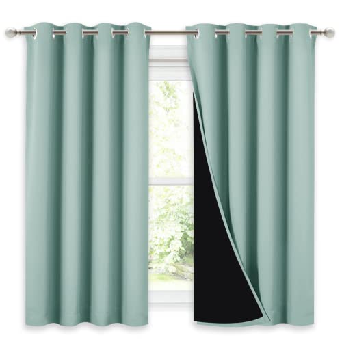 Image of NICETOWN 100% Blackout Curtains 54 inches Long, Double-Deck Completely Blackout Window Treatment Thermal Insulated Lined Drapes for Small Window (Aqua Blue, 1 Pair, 52 inches Width Each Panel)
