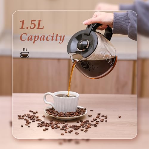 Aigostar Benno - Cafetera de goteo,1.5L(12 Tazas)con Temporizador Programable, Filtro Reutilizable, Pantalla LCD, 800W, Cafetera americano con auto apagado, Función Mantener Caliente. Acero Inoxidable - imagen 8