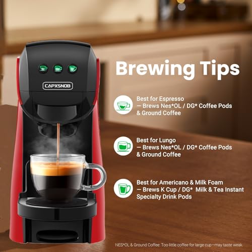 Image of Warriors1 4-in-1 Coffee Maker & Espresso Machine for Pods & Ground, 20 Bar | Fits K Cup /Nespresso /Dolce Gusto Pods /Ground, 3 Cup Sizes & Custom Vol /Temp, 5.3 inch W for Kitchen /Office /Dorm, Durable PA66+GF