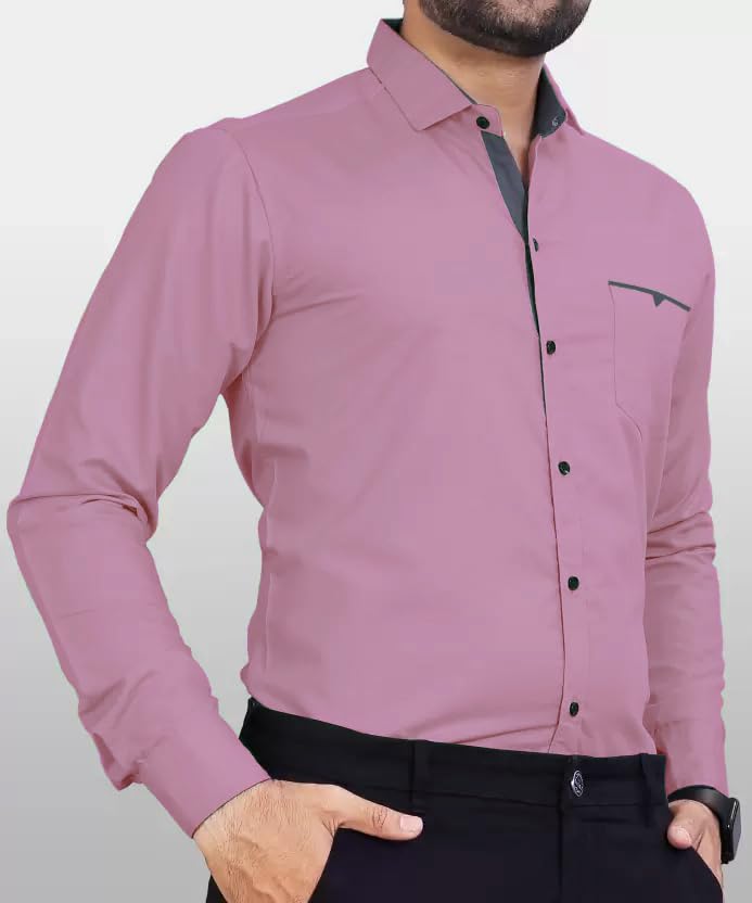 Image of CB-COLEBROOK Men's Regular Fit Solid Soft Touch Cotton Casual Shirt with Pocket Design with Spread Collar & Full Sleeves (Available in Plus Size)