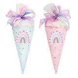 Sac Cadeau de Rentrée Scolaire pour Frères et Sœurs, 2 Petits Sacs en Feutrine à Remplir, pour Garçons et Filles, Bleu et Rose