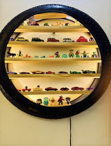 Image of Apnatva 24 Inch Wooden Wall Hanging Lighting Tyre - Perfect for Home Decor, Hot Wheels Display, Kids' Toys Stand & Birthday Gift (Without Toys) (Yellow)