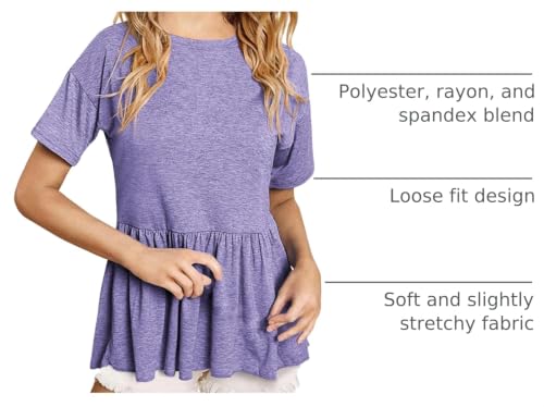 Image of Ebifin Girls Short Sleeve Tops Kids Peplum Babydoll T Shirts Tees 4-15Y | Girls T-Shirts, Crew neck Short Sleeve Shirts, Casual Tunic Tops, Cute Blouses, Summer Tees, Ruffle Hem, Loose fit
