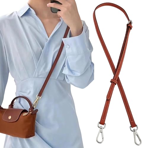 Image of Bag Leather Strap Replacement Adjustable Crossbody Shoulder Straps for XS MINI Pouch, No Damage Conversion Kits Accessories (MINI-Chestnut Brown-Silver)