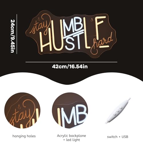 Image of ineonlife Stay Humble Hustle Hard Neon Sign Accessories Light Up for Wall Decor Modern Led Sign for Gym Small Acrylic Art Decor for Office Bedroom Decorations