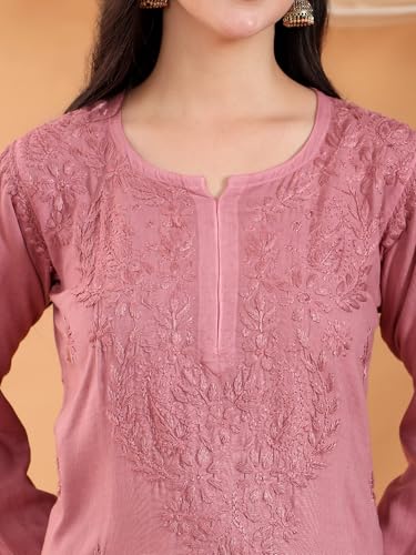Image of POSHAK CHIKAN STUDIO Women's Hand Embroidered Lucknowi Chikankari Rayon Co-ord Set