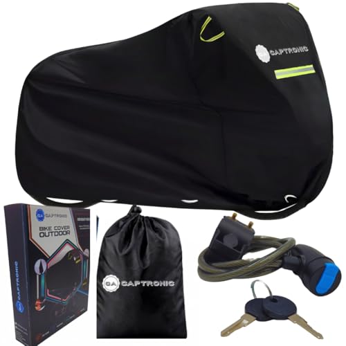 CAPTRONIC Funda Bicicleta Exterior Impermeable Funda para bici XL 200x110x80, Cubre bicicleta exterior Broche Antiviento y Tiras Reflectantes, Tejido Oxford 210D-Accesorios Bicicleta Montaña
