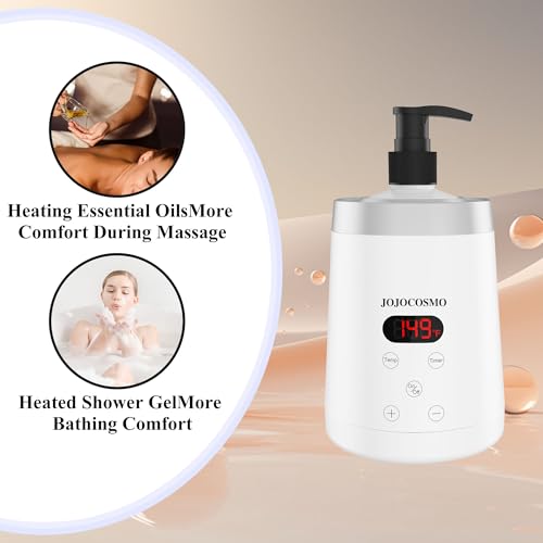 JOJOCOSMO Massageöl-Wärmer,Massageölwärmer mit zwei Ölflaschenspender, stufenloser Erwärmer von 0 bis 65 °C,Lotion Flaschenwärmer Spenderheizung, for Salon, Haushalt Massageöl Flaschenwärmer,Weiß