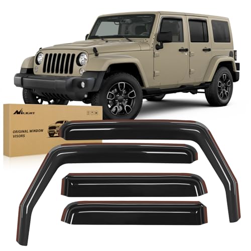 Image of Nilight in Channel Rain Guards for Jeep Wrangler JK 2007-2018 4-Door, 4PCS | Smoke Vent Window Visors help allow fresh air during rain and reduce highway wind noise for daily driving