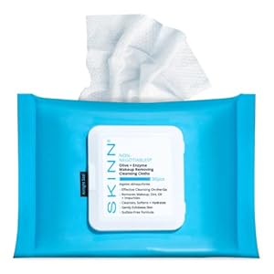 SKINN Facial Cleansing Makeup Remover Wipes – Hydrating Makeup Removing Cloths for Waterproof Mascara, Makeup, Oil, & Dirt – Disposable Face Towelettes that Gently Exfoliates, Cleanses, & Softens Skin