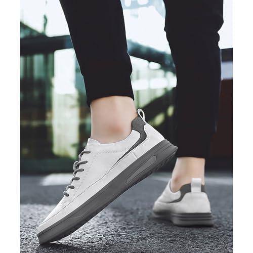 Men's Soft Leather Fashion Low Top Sneakers Classic Lace-up Casual Non-Slip Walking Shoes Lightweight Wear-Resistant Flat Skate Shoes 6