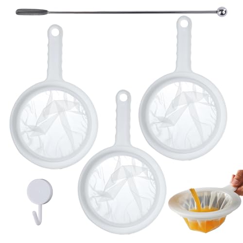 Jecdfs Colador fino, colador para el pelo de cocina, 100 malla, colador de cocina de plástico fino con mango, filtro de embudo ultrafino, con varilla agitadora, colador de plástico de plástico