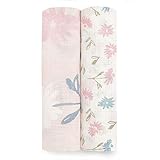 aden + anais Essentials Silky Soft Swaddle Baby Blanket, 100% Cotton Bamboo Muslin, Large 44 X 44 inch, 2 Pack, Vintage Floral