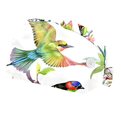 Couvre-chef unisexe ajustable oiseaux et fleurs pour retenir les cheveux longs