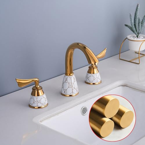 Mitigeur de lavabo 3 trous en laiton doré double commande - 5
