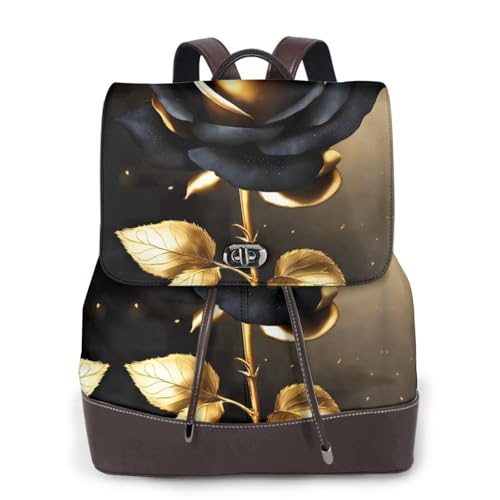 Sac à dos en cuir imprimé fleurs pour ordinateur | Style campus décontracté
