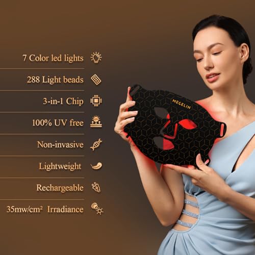 Image of MEGELIN 7 Colors Led Light Therapy Facial Mask, Face Light Therapy Mask for Face, Reduce Wrinkles Smooth Skin, Infrared Light Skin Rejuvenation(Black)