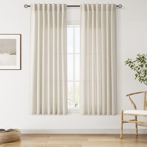 Image of Linen Curtains 63 Inch Long for Living Room Back Tab Vanilla