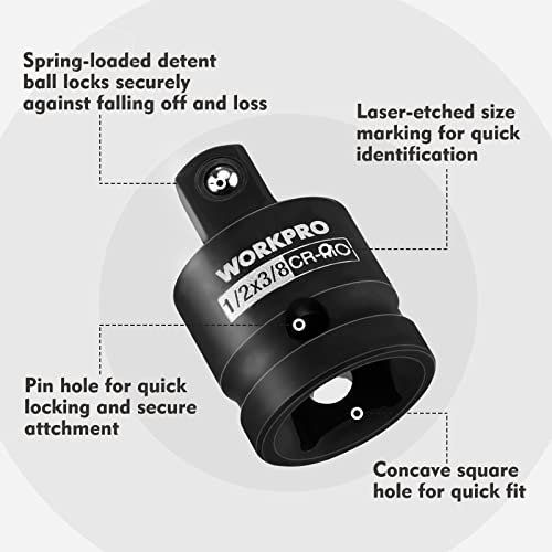 Image of WORKPRO 4-Piece Impact Socket Adapter and Reducer Set, CR-MO Steel | 1 /4 inch,3 /8 inch,1 /2 inch Drive, Impact Wrench Conversion Kit, Impact Grade