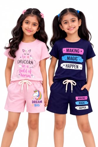 Image of NammaBaby Girl's Cotton Graphic Print Night Suit and Payjama Set - Multipack