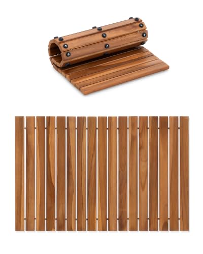 StrongTek Teak Bath Mat Roll-Up 22.8 x 15 in Pre-Oiled Non-Slip Pads