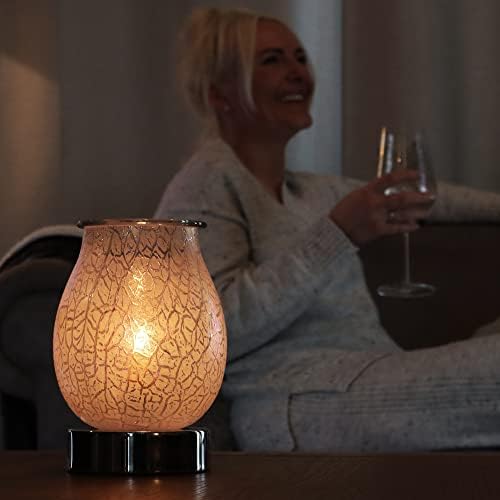 Gooseberry Deluxe Touch Sensitive Base Electric Wax Melt Burner Hand Made Glass Scented Candle Warmer For Wax Melts Fragrance Oil Night Light Home Décor Gift White Iridescent UK Based