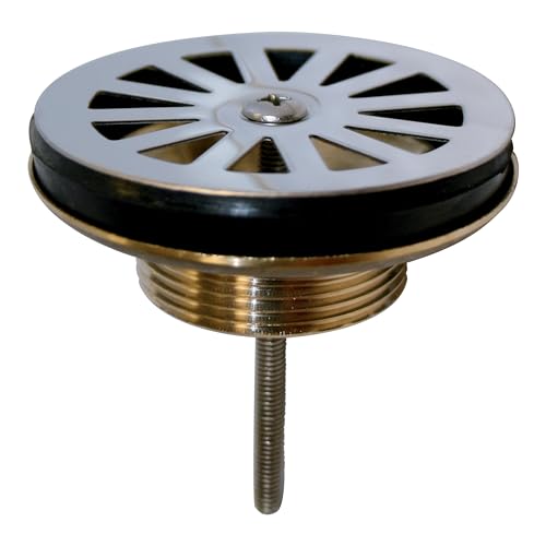 Wirquin 30724329 Bonde pour évier de cuisine 1 bac Ø60 mm en laiton à grille plate inox, chromé