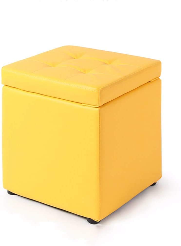 Tabourets et poufs avec rangement jaune salon : cube ottoman antidérapant en PU