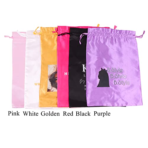 Custom Printed Wig Storage Satin Bags with Drawstring, 20-100 Pcs/Lot Personalized Logo Silk Hair Bag For Hair Bundles Headband Wig Lace Wig, Pouches Gift Cosmetic Bags (50Pcs/Lot, White)2