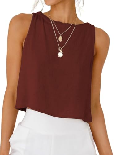 Image of IDEALSANXUN Womens Linen Crop Tank Tops 2026 Spring Summer Sleeveless Tops