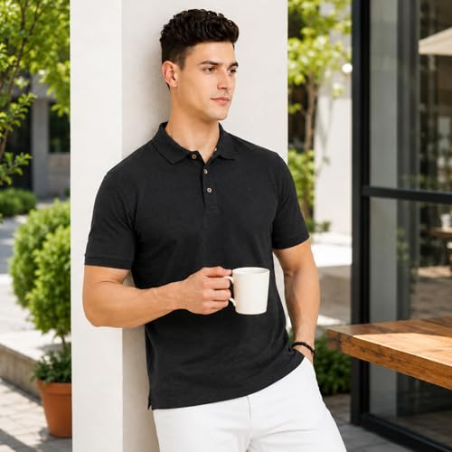 Image of Men's Plain Polo T-Shirt | Cotton Blend Regular Fit Casual Collar T-Shirt