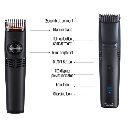 Vacutrim Deluxe Titanium Blade Cordless Hair Trimmer With Led Battery Display As Seen On Tv By Bell+Howell Professional Vacuum Powerful Suction Rechargeable Shaver For Men Beard Mustache Sideburn Body #TOP6