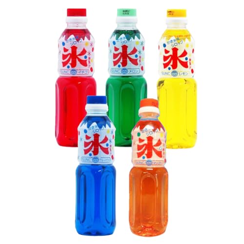 SUNC (サンク) かき氷シロップ 500ml 家庭用 5種アソート ( イチゴ/メロン/レモン/ブルーハワイ/マンゴー )各1本 計5本 | カキ氷 かきごおり シロップ ソース お祭り 夏 屋台