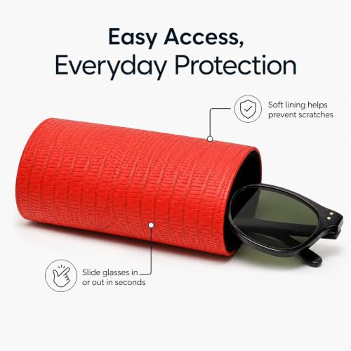 Image of Calabria Desktop Eye Glasses Holder Soft Lining Weighted Base Eyeglasses Stand Case Desks Nightstands PU Leather Mens Womens