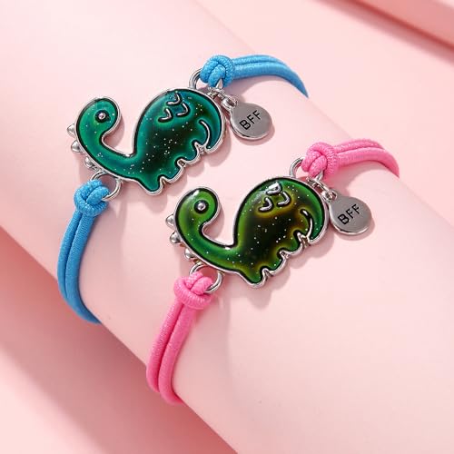 Image of Color Changing Couple Bracelet Cute Cat Animal Dinosaur Horse Temperature Sensing Mood Bracelet with Card Best Gift for Friends Birthday Christmas