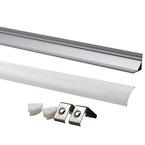 Torchstar 1M/3.3Ft V-Shape Aluminum Channel For Corner Mount Led Strip Installation, Right Angle Aluminum Profile With Oyster White Cover, End Caps And Mounting Clips - V02, Pack Of 5 #TOP1