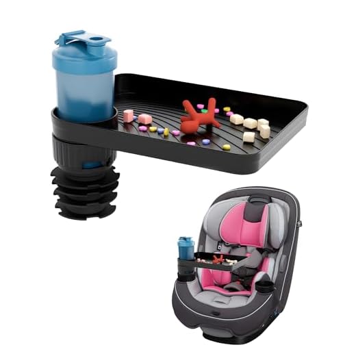 SEVEN SPARTA Car Seat Tray for Kids Toddler Travel with Soft Rubber Base, Rotatable and Removable Cup Holder Snack Tray for Food Color and Play for Family Road Trip Essentials (1, Standard Base)