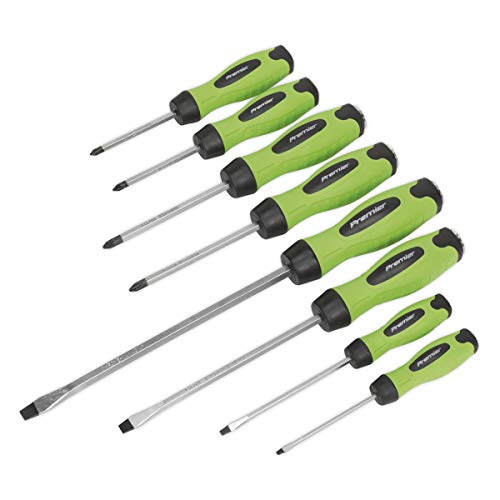 Sealey HV002 Screwdriver Set 8 Piece Hammer-Thru Hi-Vis Green