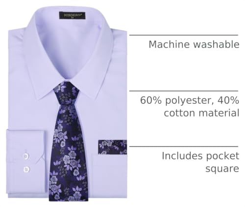 Image of HISDERN Mens Dress Shirt with Tie Pocket Square Set Classic Button Down Shirt Matching Tie Long Sleeve Shirts