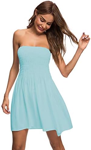 Honeyuppy Tube Top Dresses for Women's Summer Sexy Strapless Swing Beach Mini Dress (S, Mint)