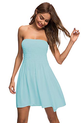 Honeyuppy Tube Top Dresses For Women's Summer Sexy Strapless Swing Beach Mini Dress (S, Mint) #TOP17