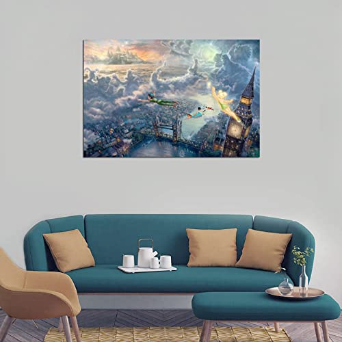Kjv Tinker Bell And Peters Pan Fly To Neverland Poster Decorative Painting Canvas Wall Art Living Room Posters Bedroom Painting 24X36Inch(60X90Cm) #TOP3