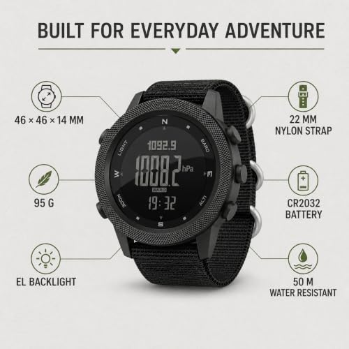 Image of NORTH EDGE APACHE-46 Digital Sports Watch for Men - Military Tactical Survival Watch with Compass, Temperature, Steps Tracker