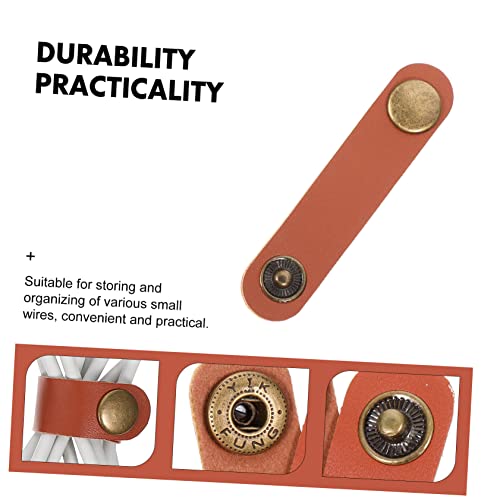 Housoutil 50 piezas Bridas de cuero para gestión de cables Duraderas Organizador de cables de auriculares con hebillas Diseño compacto para cables USB Auriculares y más Khaki Marrón miniatura 4
