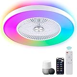 HUMHOLD 24' Bladeless Ceiling Fans with Lights and Remote/APP/Voice Control, Low Profile Ceiling Fan with RGB Lights, Enclosed Flush Mount Ceiling Fan for Kid's Bedroom/Living Room
